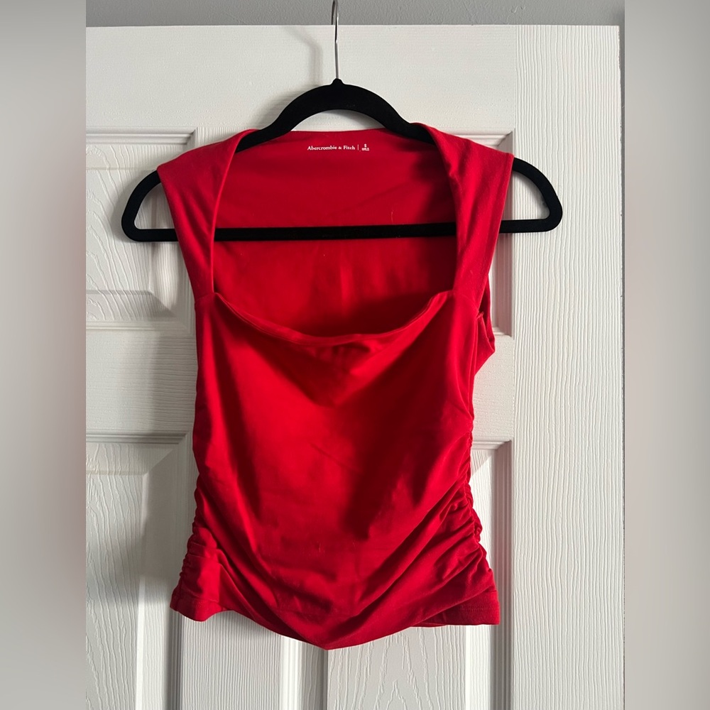 Abercrombie & Fitch Red Ruched Sleeveless Tank Top